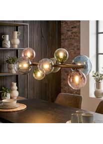 hofstein Chehalis Hanglamp, Kogellampje, Hanglamp Blauw, Groen, Duidelijk, Koperkleurig, 8-lichts