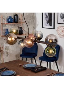 hofstein Chehalis Hanglamp, Kogellampje, Hanglamp Blauw, Chroom, Groen, Duidelijk, Koperkleurig, Rookkleurig, 8-lichts