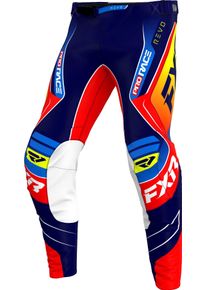 FXR Revo MX Nuke, pantalon textile pour jeunes , couleur: Bleu Fonc&eacute;/Bleu/Rouge/Jaune , taille: 22