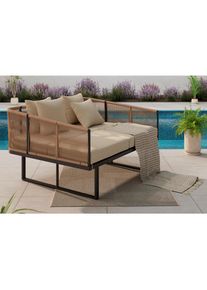 Ambia Garden Sonneninsel, Creme, Schwarz, Kunststoff, Textil, 160x120x84 cm, Gartenm&ouml;bel, Loungem&ouml;bel, Sonneninseln