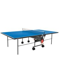 Tischtennistisch Outdoor, Blau, Metall, Holzwerkstoff, 152.5x76x274 cm, Made in Germany, hochwertige Aluminium Verbundplatte, durch Playback-Stellung f&uuml;r Alleintraining geeignet, wetterfest, fahrbar mit schwenkbaren Rollen, klappbare Tischtennisplatte, mit Ballhalterung, mit Schl&auml;gerhalterung, einfacher Auf- und Abbau, Spielfeldmarkierung, Freizeit & Co, Spieltische, Tischfu&szlig;ball & Co