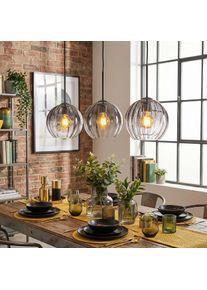 hofstein Koyoto Lampadario a sospensione, Lampada a sospensione Chiaro, Grigio fumo, 3-Luci