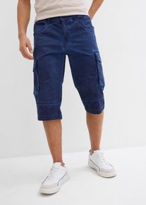 bonprix Cargo-Long-Stretch-Bermuda mit Komfortschnitt Regular Fit, blau, Gr.54, Modische Cargo-Long-Bermuda in gewaschener Optik mit praktischen Taschen, 97% Baumwolle
