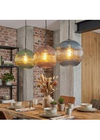 hofstein Koyoto Suspension, Boule lumineuse, Suspension 30 cm Bleu, Vert, Cuivr&eacute;, 3 lumi&egrave;res