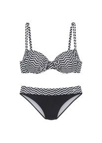 JETTE, Damen, B&uuml;gel-Bikini im trendigen Zick-Zack-Design, schwarz-wei&szlig;, 44 - Cup D, Modischer, zeitloser Druck