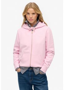 Kapuzensweatjacke Superdry "Essential Logo Ziphood Hb", Damen, Gr. XL, rosa (marigold, schwarz, optic), Sweatware, Obermaterial: 70% Baumwolle, 30% Polyester, unifarben, normal, Rundhals, Rippb&uuml;ndchen, Sweatjacken Kapuzensweatjacke, Mit Logostickerei