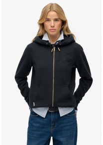 Kapuzensweatjacke Superdry "Essential Logo Ziphood Hb", Damen, Gr. S, schwarz (eclipse navy), Sweatware, Obermaterial: 70% Baumwolle, 30% Polyester, unifarben, normal, Rundhals, Rippb&uuml;ndchen, Sweatjacken Kapuzensweatjacke, Mit Logostickerei