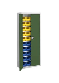 Mauser Magazijnkast met magazijnbakken, h x b x d = 1740 x 680 x 280 mm, tweekleurig, kastframe zwart, deuren grijs, 40 bakken