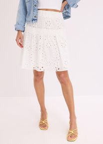bonprix Femei Fustă mini cu broderie perforată, alb, 46