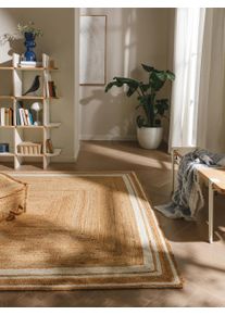 benuta pure Juuttimatto Jutta Valkoinen 60x100 cm Valkoinen Reunus,Raitoja