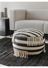 benuta POP Puff Deja Zwart/Wit 55x55x30 cm0000 Svart/Hvit Striper