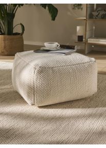 benuta pure Pouf en laine fait main Rocco Blanc 55x55x30 cm0000 - Tapis en fibres naturelles