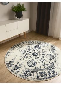 benuta Basic Teppe Suki Krem/bl&aring; &oslash; 120 cm rund Vintage