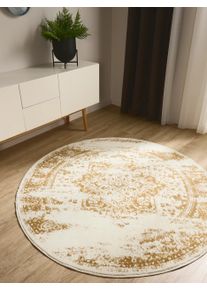 benuta Basic Teppe Suki Krem/gul &oslash; 120 cm rund Vintage