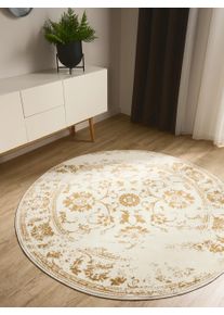 benuta Basic Teppe Suki Krem/gul &oslash; 120 cm rund Vintage
