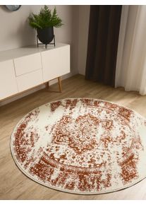 benuta Basic Matta Suki Creme/orange &oslash; 120 cm runt Syntetisk fiber Vintage