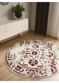 benuta Basic Teppe Suki Krem/R&oslash;d &oslash; 120 cm rund Vintage