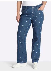 sheego Dames Bootcut-jeans met bloemenprint rondom in blue-bleached ,maat 40, Witt, 78% Katoen, 20% Polyester, 2% Elastan