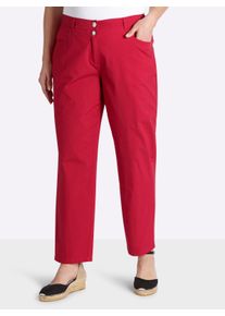 sheego Dames Chinobroek met strass-knoop op de band in aardbei ,maat 40, Witt, 97% Katoen, 3% Elastan