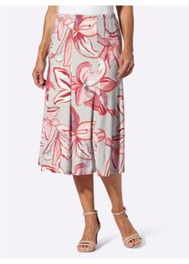 Dames Jerseyrok met bloemdessin in lichtgrijs/koraal bedrukt ,maat 19, WITT, 95% Viscose, 5% Elastan