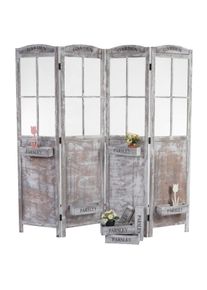 Paravent HWC-M66, Raumteiler Trennwand Sichtschutz, Pflanzk&ouml;rbe 4 Paneele, Shabby-Look 170x180x22cm, braun-grau