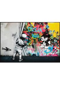 Monee &Ouml;lgem&auml;lde, Blau, Schwarz, Holz, Kunststoff, Textil, Kiefer, vollmassiv, Sonstiges, rechteckig, 120x80 cm, handgemalt, Keilrahmen, gerahmt, Bilder & Rahmen, Bilder, &Ouml;lbilder