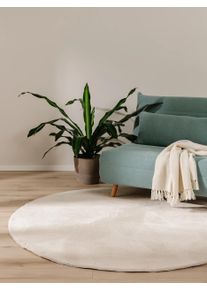 benuta Basic Tekoturkismatto Furry Beige &oslash; 80 cm py&ouml;re&auml; Beige Yksiv&auml;rinen