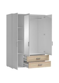 Mid.you , Wei&szlig;, Sonoma Eiche , Holzwerkstoff , 3 F&auml;cher , 2 Schublade(n) Schubladen , 125x190x51 cm , Schlafzimmer, Kleiderschr&auml;nke, Dreht&uuml;renschr&auml;nke