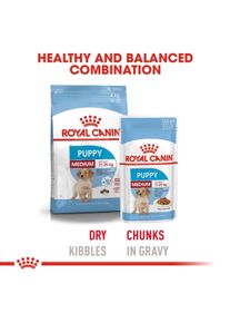 Royal Canin Medium Puppy 4kg + Medium Puppy in So&szlig;e 10x140g