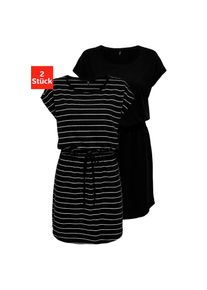 Only, Damen, Shirtkleid &raquo;ONLMAY LIFE S/S DRESS 2 PACK CS JRS&laquo; 2er-Pack, Baumwolle, regular fit, Rundhals, Black Pack:Black stripe cloud dancer, XL (42