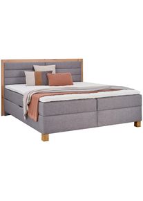 CARRYHOME Boxspringbett, Grau, Eiche Artisan, Textil, Eiche, massiv, H2, H&ouml;he ca. 18 cm, 180x200 cm, Topper durchgehend, in verschiedenen Gr&ouml;&szlig;en erh&auml;ltlich, Schlafzimmer, Betten, Boxspringbetten