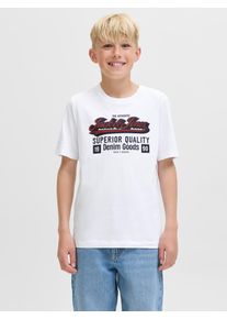 Jack & Jones T-Shirt JACK & JONES JUNIOR "JJELOGO TEE SS ONECK 2 COL AW25 NOOS JNR", Jungen, Gr. 128, cloud dancer, Single Jersey, Obermaterial: 100% Baumwolle, bedruckt, regular fit normal, Rundhals, Shirts T-Shirt