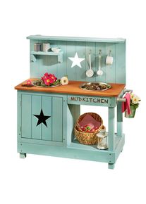 Muddy Buddy , Braun, Petrol , Holz, Metall , Zypresse , massiv , 40x90x80 cm , EN 71 , mit Holzschutz vorbehandelt , Spielwaren, Spielzeug, Kinderk&uuml;chen & Werkb&auml;nke