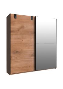 Mid.you , Eichefarben, Silberfarben , Holzwerkstoff , 2 F&auml;cher , 180x198x64 cm , BQ - B&uuml;ndnis f&uuml;r Qualit&auml;t, Made in Germany, DIN EN ISO 9001 , in verschiedenen Gr&ouml;&szlig;en erh&auml;ltlich, Schrankfront mit Spiegel ,