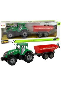 Lean Toys Gr&uuml;ner Traktor mit rotem Anh&auml;nger-Fraktalantrieb