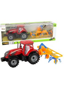 Lean Toys Roter Traktor mit Rechen-Reibungsantrieb