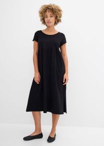 bonprix Midikleid aus reiner Bio-Baumwolle, schwarz, Gr.36/38 (S), Midi Shirtkleid mit Schlitz und seitlichen Eingriffstaschen., aus 100% Baumwolle