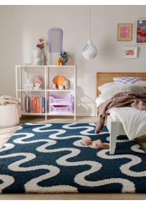 benuta POP Dywan shaggy Louise niebieski 120x170 cm0000 Polipropylen Geometryczny