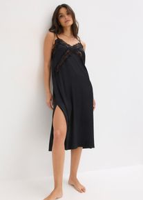 Neglig&eacute; i satin med skir spets - svart - storlek 52/54 (XXL) - bonprix