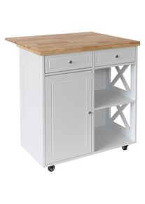 Mid.you Servierwagen, Wei&szlig;, Holz, Holzwerkstoff, Kautschukholz, vollmassiv, 2 Schublade(n) Schubladen, rechteckig, Rollen, 68x90x80 cm, einfacher Aufbau, Esszimmer, Barm&ouml;bel, Barwagen