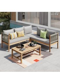 Ambia Garden Loungegarnitur, Anthrazit, Teakfarben, Holz, Kunststoff, Textil, Akazie, vollmassiv, F&uuml;llung: Komfortschaum,Komfortschaum, eckig, 240x180 cm, wetterbest&auml;ndig, Gartenm&ouml;bel, Loungem&ouml;bel, Loungegarnituren