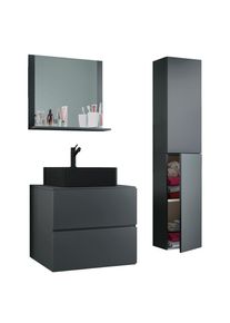 Mid.you , Anthrazit , Glas, Keramik, Holzwerkstoff , 2 F&auml;cher , 2 Schublade(n),2 Schublade(n) Schubladen , 94 cm , h&auml;ngend, individuelle Inneneinteilung, Spiegel mit Ablage , Badezimmer, Badm&ouml;bel-Sets & -Serien, Badm&ouml;bel-Sets
