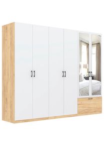 M&Ouml;BELIX M&ouml;belix , Klar, Wei&szlig;, Eiche Artisan , Glas, Holzwerkstoff , 3 F&auml;cher , 1 Schublade(n) Schubladen , 269x210x54 cm , Schrankfront mit Spiegel , Schlafzimmer, Kleiderschr&auml;nke, Dreht&uuml;renschr&auml;nke