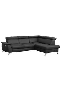 Livetastic , Schwarz , Textil, Leder , Echtleder , Rindleder , Ottomane rechts, L-Form , 257x197 cm , Made in EU , Lederauswahl, R&uuml;cken echt , Wohnzimmer, Sofas & Couches, Wohnlandschaften, Ecksofas