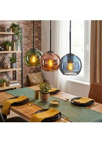 hofstein Koyoto Lampa wisząca, Kula świetlna, Lampa wisząca Niebeieski, Zielony, W kolorze miedzi, 3-punktowe