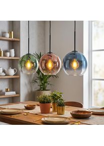 hofstein Koyoto Lampa wisząca, Kula świetlna, Lampa wisząca Niebeieski, Zielony, Przezroczysty, W kolorze miedzi, 3-punktowe