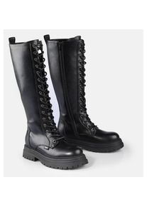 Buffalo, Damen, Schn&uuml;rstiefel &raquo;LENNOX LACE UP HI&laquo; Langschaftstiefel, Festival-Stiefel, Plateaustiefel mit Memory Foam, schwarz, 40, Plateaustiefel mit