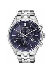 Citizen, Herren, Chronograph Armbanduhr, Herrenuhr, Solar, Stoppfunktion, Edelstahlarmband, silberfarben-dunkelblau, Klassischer Herrenchronograph