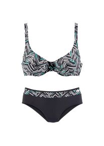 Lascana, Damen, B&uuml;gel-Bikini im grafischen Druckdesign, schwarz-bedruckt, 36 - Cup D, Bikini im tollen Design