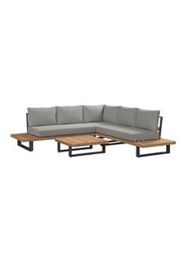 Ambia Garden Loungegarnitur, Grau, Holz, Metall, Akazie, massiv, F&uuml;llung: Komfortschaum,Polyester, L-Form, einzeln stellbar, 253x175 cm, UV-best&auml;ndig, Gartenm&ouml;bel, Loungem&ouml;bel, Loungegarnituren